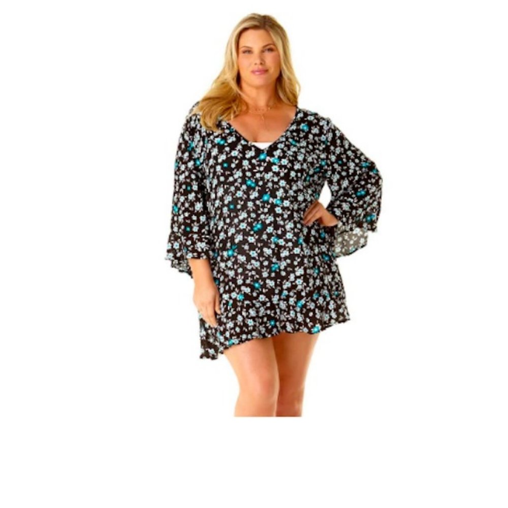 Anne Cole Black and Blue Floral Swim Coverup